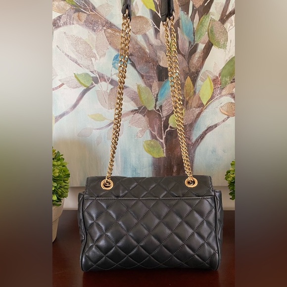 MICHAEL KORS HANNAH QUILTED🖤BLACK🖤LEATHER GOLD CHAIN SHOULDER/CROSSBODY🌟EUC🌟 - Picture 7 of 17